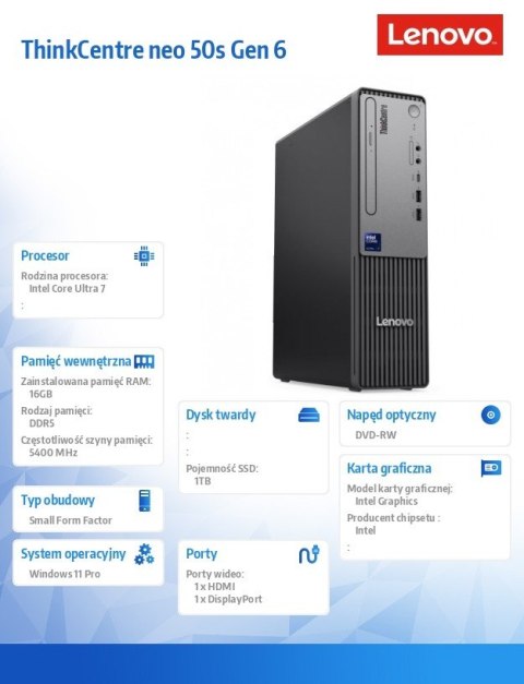 Lenovo Desktop ThinkCentre Neo 50s SFF 13DM001VPB W11Pro 7 265/16GB/1TB/INT/3YRS OS