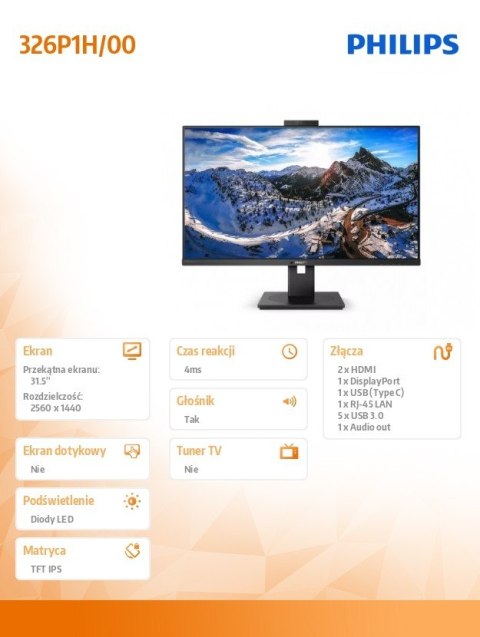 Philips Monitor 326P1H 31.5 cala IPS HDMIx2 DP USB-C