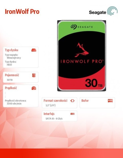 Seagate Dysk IronWolf Pro 30TB 3.5 cala ST30000NT011