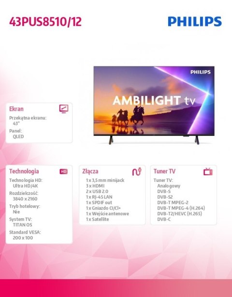 Philips Telewizor QLED 43 cale 43PUS8510/12
