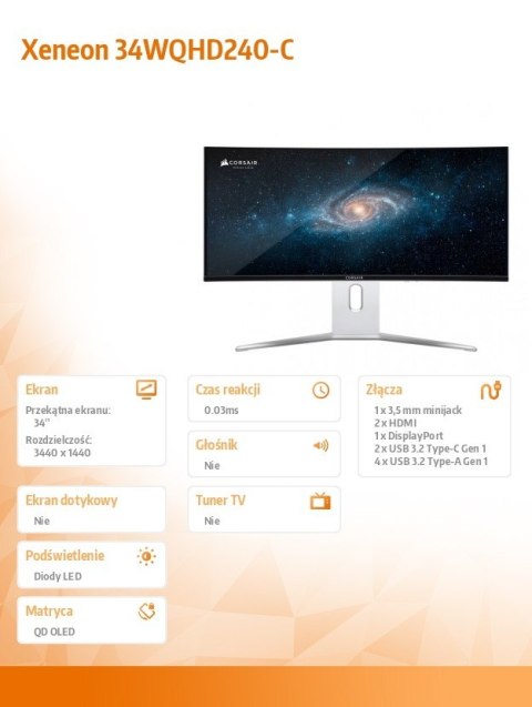 Corsair Monitor gamingowy Xeneon 34WQHD240-C QD-OLED 240Hz