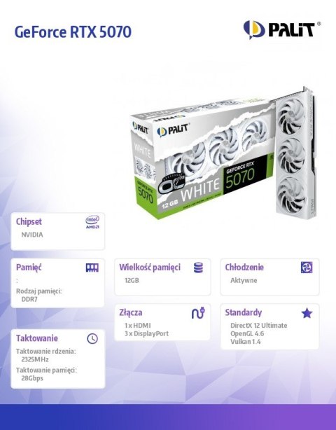 Palit Karta graficzna GeForce RTX 5070 WHITE OC 12GB GDDR7 192bit 3DP/HDMI