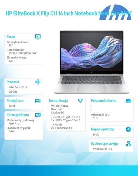 HP Inc. Laptop EliteBook X Flip G1i U7 258V 1TB/32GB/W11P/14 B9ZX5ET