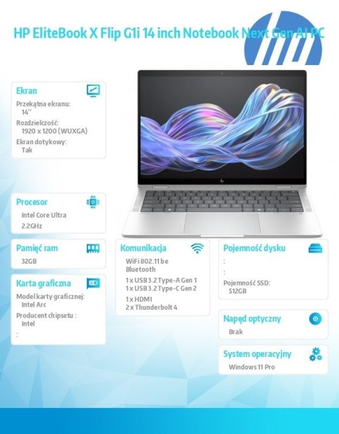 HP Inc. Laptop EliteBook X Flip G1i U7 258V 512GB/32GB/W11P/14.0 B9ZX4ET