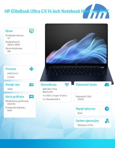 HP Inc. Laptop EliteBook Ultra G1i U7 258V/512GB/32GB/W11P/14.0 B9ZX2ET
