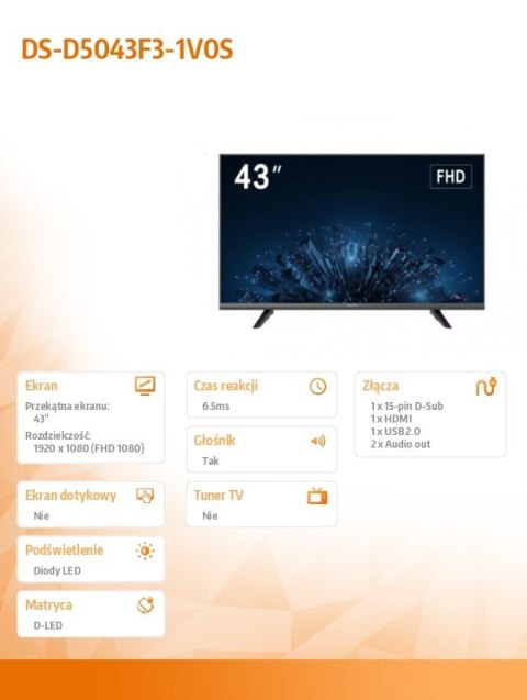 Hikvision Monitor 43 cale DS-D5043F3-1V0S