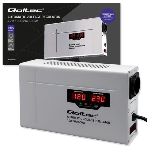 Qoltec Automatyczny stabilizator napięcia AVR 1000VA 3% | Compact | Toroidalny transformator