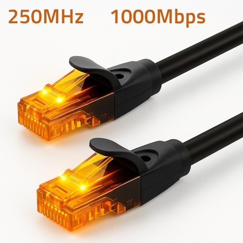 Qoltec Kabel patchcord UTP | kat.6 | 2 x RJ-45 | High speed 1Gb/s | Pozłacane styki | 10m | Czarny
