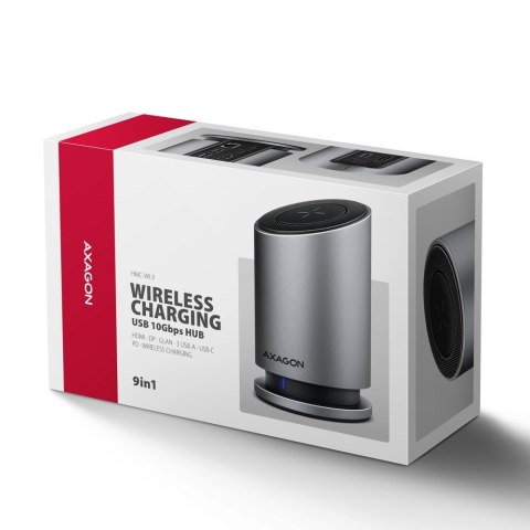 AXAGON HMC-WL9 Wieloportowy hub USB 9in1, 10Gbps, 3xUSB-A, 1xUSB-C, DP 8K/60Hz, HDMI 4K/60Hz, PD 100W, GLAN, 100cm USB-C kabel, wireles
