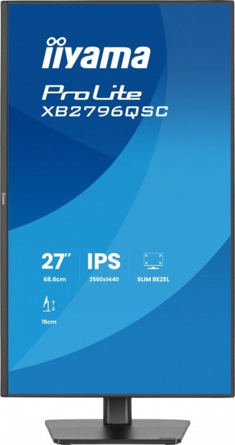 IIYAMA Monitor ProLite 27 cali XB2796QSC-B1 IPS,QHD,HDMI,USB-C (PD 65W),75Hz, 350cd, 1xUSB 3.2 , 1xUSB-C, 2x2W, HAS 150/PIVOT/obrót sto