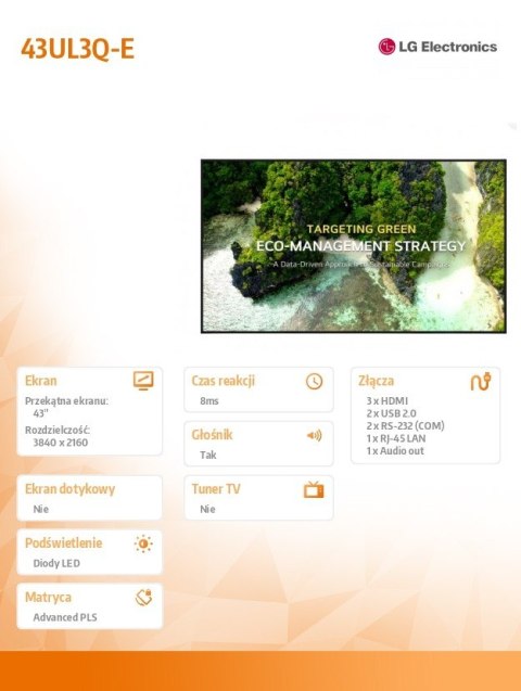 LG Electronics Monitor wielkoformatowy 43UL3Q-E 350cd/m2 UHD 16/7