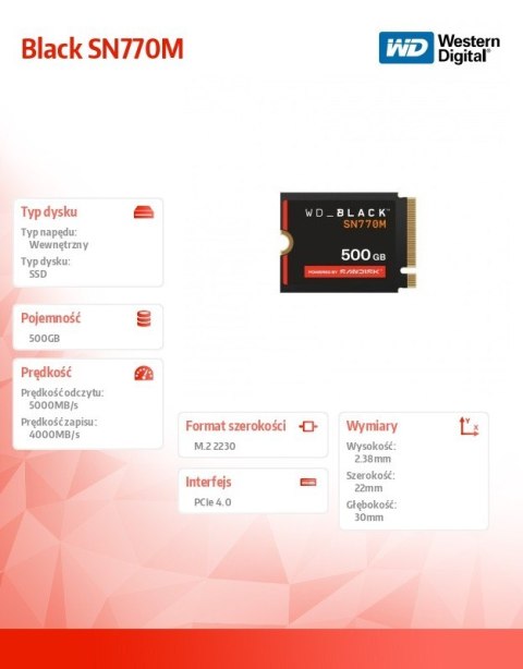 Western Digital Dysk SSD Black 500GB SN770M M2 2230
