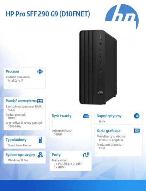 HP Inc. Komputer 290 SFF G9 i7-14700 512GB/16GB/Windows11Pro D10FNET