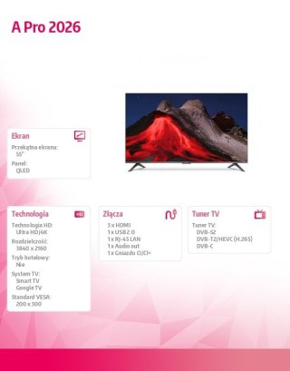 XIAOMI Telewizor TV A Pro 2026 55 cali