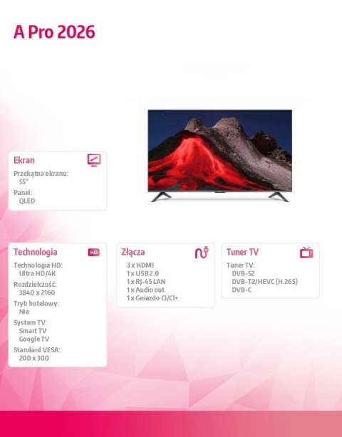XIAOMI Telewizor TV A Pro 2026 55 cali