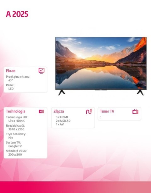 XIAOMI Telewizor TV A 2025 43 cale