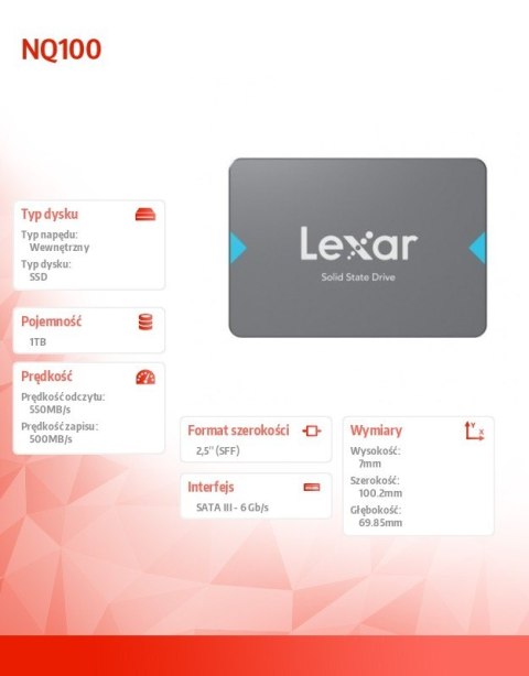 Lexar Dysk SSD NQ100 1TB SATA3 2.5 550/500MB/s
