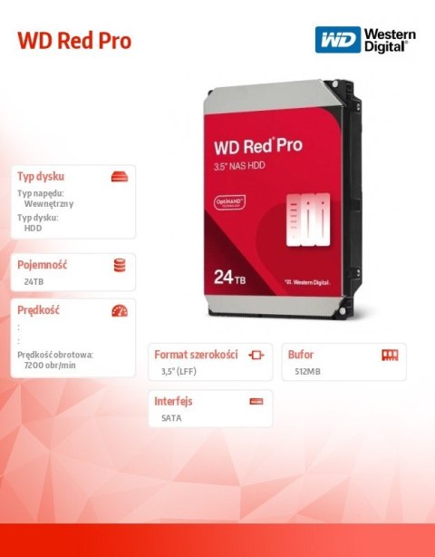 Western Digital Dysk HDD Red Pro 24TB 3,5'' 512MB/7200rpm WD241KFGX