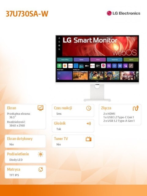 LG Electronics Monitor 37 cali 37U730SA-W