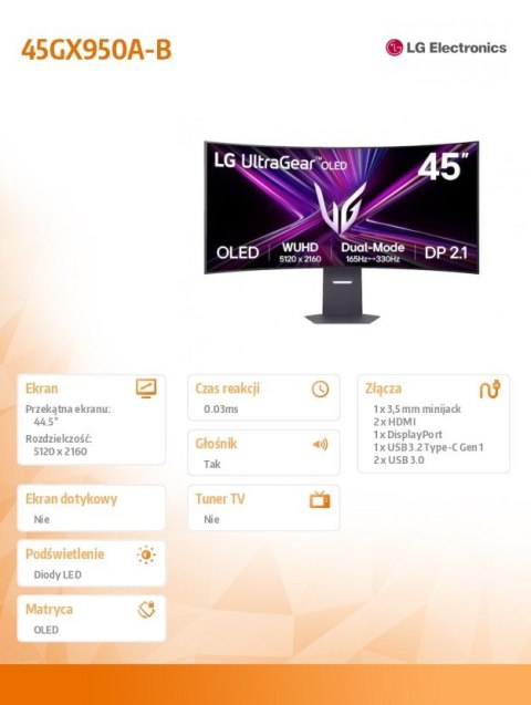 LG Electronics Monitor gamingowy 45 cali 45GX950A-B