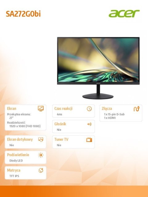 Acer Monitor 27 cali SA272G0bi