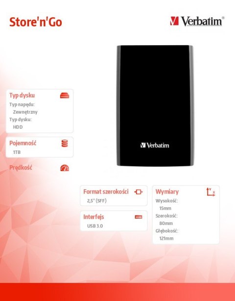 Verbatim Store'n'Go 1TB 2.5'' USB 3.0 Black 53023