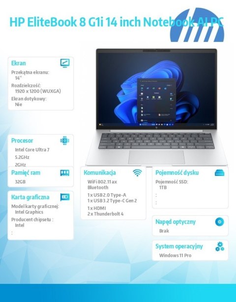 HP Inc. Laptop EliteBook 8 G1i U7-255U 1TB/32GB/W11P/14.0 C51GHET