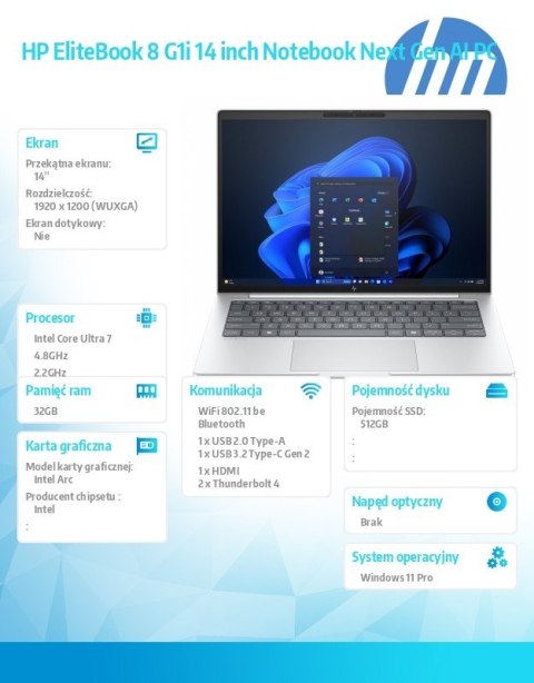 HP Inc. Laptop EliteBook 8 G1i U7-258V 512GB/32GB/W11P/14.0 C51H6ET