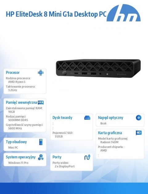 HP Inc. Komputer EliteDesk Mini G1a R5P-215 512GB/16GB/W11P C9TQ6ET