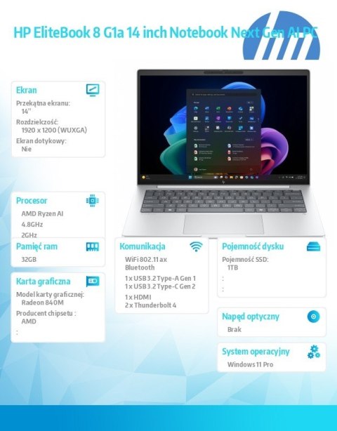 HP Inc. Laptop EliteBook 8 G1a Ryzen AI 5 PRO 340 1TB/32GB/W11P C51HLET