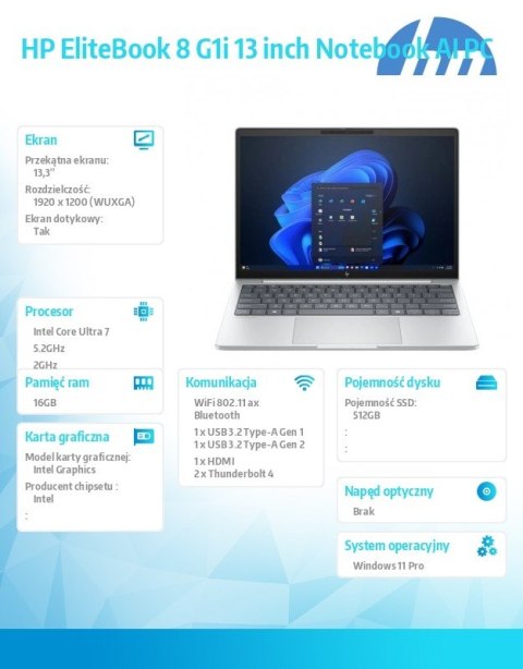 HP Inc. Laptop EliteBook 8 G1i U7-255U 512GB/16GB/W11P/13.3 C51MPET