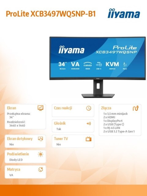 IIYAMA Monitor 34 cale XCB3497WQSNP-B1 + Norton Small Business card 250G PL