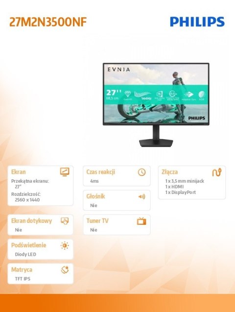 Philips Monitor 27M2N3500NF 27 cali IPS 144Hz HDMI DP