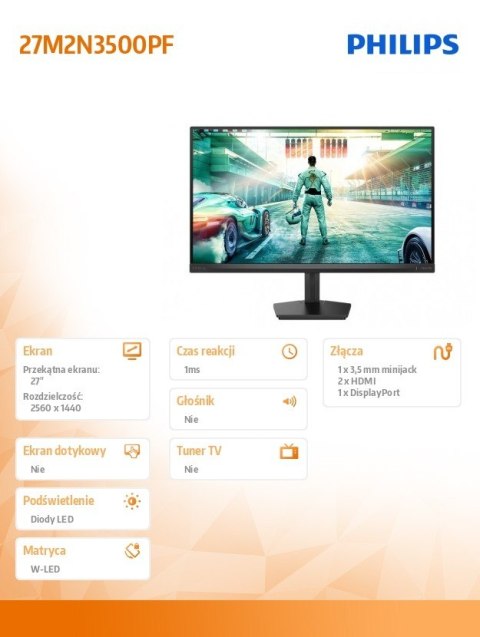 Philips Monitor 27M2N3500PF 27 cali Fast IPS 260Hz HDMIx2 DP