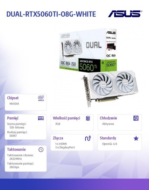 Asus Karta graficzna GeForce RTX 5060 Ti DUAL 8GB GDDR7 128BIT HDMI/3DP