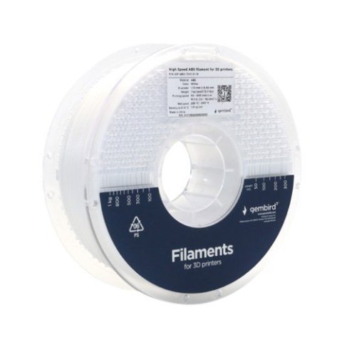 Gembird Filament ABS High Speed, 1,75 mm, 1 kg, biały