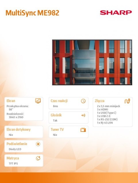 Sharp Monitor MultiSync ME982 98 cali UHD 18/7 450cd/m2