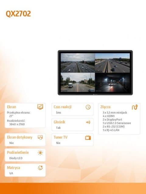 AG NEOVO Monitor profesjonalny QX2702 czarny UHD 400NIT HDMI DP