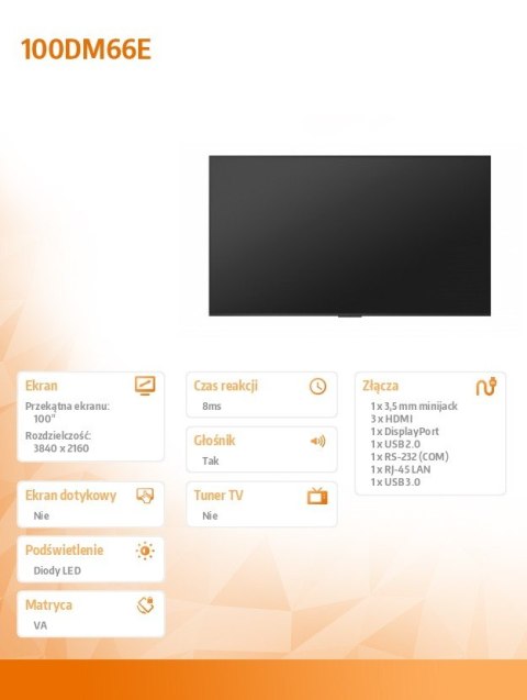 Hisense Monitor 100DM66E 100 cali 4K VA Digital Signage Display 24/7
