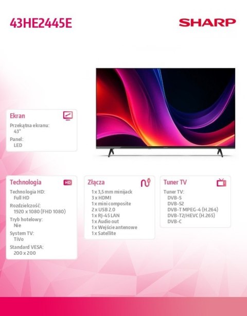 Sharp Telewizor LED 43 cale 43HE2445E