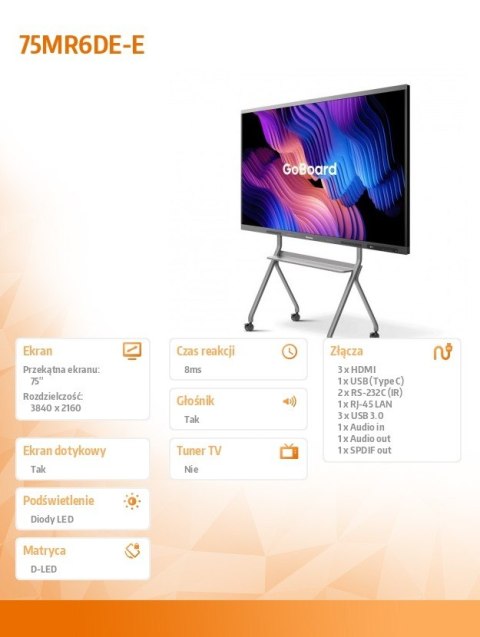 Hisense Monitor interaktywny 75MR6DE-E 75 cali 4K GoBoard Advanced Interactive Display