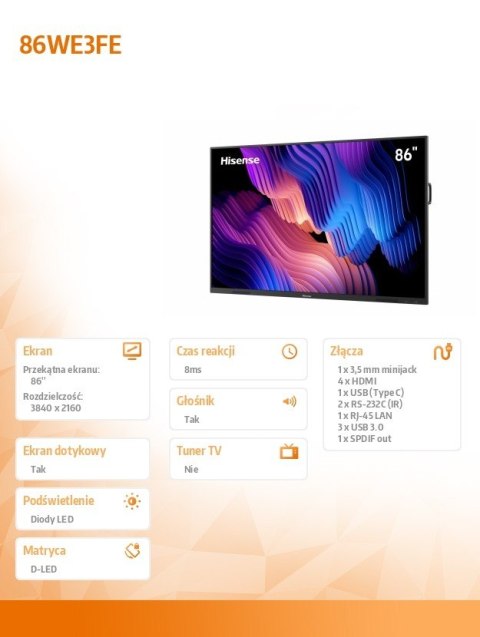 Hisense Monitor interaktywny 86WE3FE 86 cali 4K Advanced Interactive Display