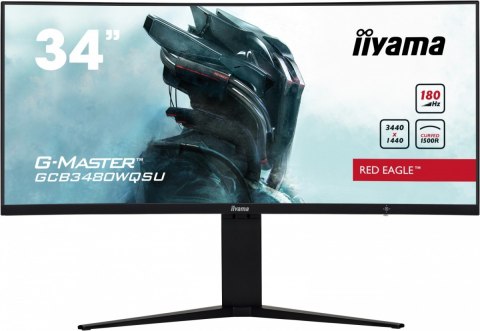 IIYAMA Monitor 34 cale GCB3480WQSU-B1 VA,UWQHD,180HZ,0.4ms,1500R(Curved), 2xHDMI,2xDP,2xUSB 3.2,2x3W,HDR400,HAS(110mm),VESA(100x100mm