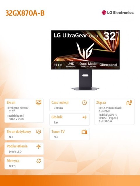 LG Electronics Monitor 31.5 cala UltraGear GX8 32GX870A-B