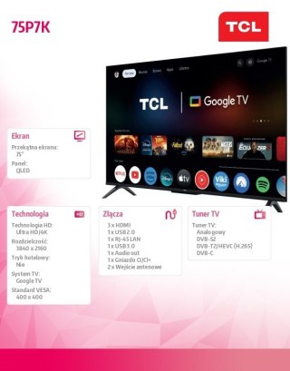 TCL Telewizor LED 75 cali 75P7K
