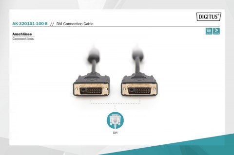 Digitus Kabel połączeniowy DVI-D DualLink WQXGA 30Hz HD Typ DVI-D (24+1)/DVI-D (24+1) M/M 10m czarny
