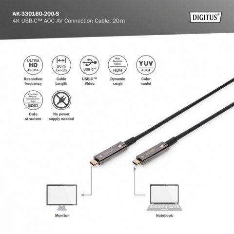 Digitus Kabel połączeniowy hybrydowy AOC USB 3.1 Typ C/USB Typ C 4K 60Hz 20m