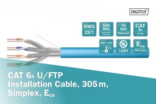 Digitus Kabel instalacyjny kat.6A, U/FTP, Eca, AWG 23/1, LSOH, 305m, karton, Niebieski