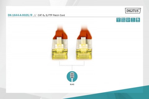 Digitus Patch cord S/FTP kat.6A LSOH 0,25m czerwony