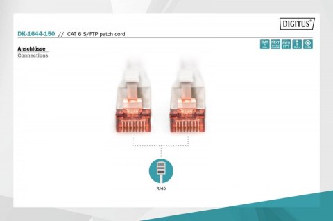 Digitus Patch cord S/FTP kat.6LS0H 15m szary